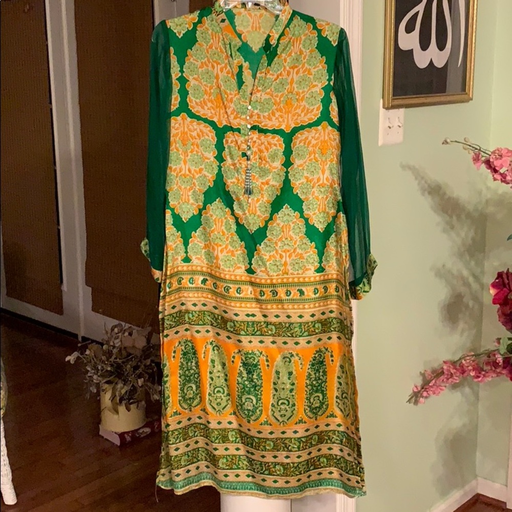 Green Agha Noor small Kurta silk Chiffon